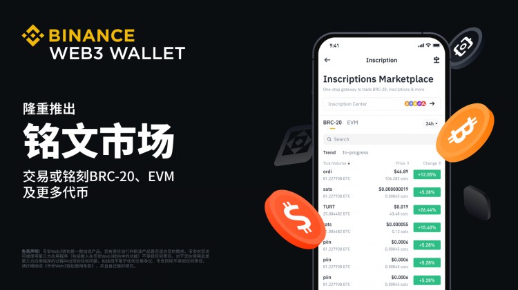 币安铭文市场：在Web3钱包中交易、铸造BRC-20和EVM代币